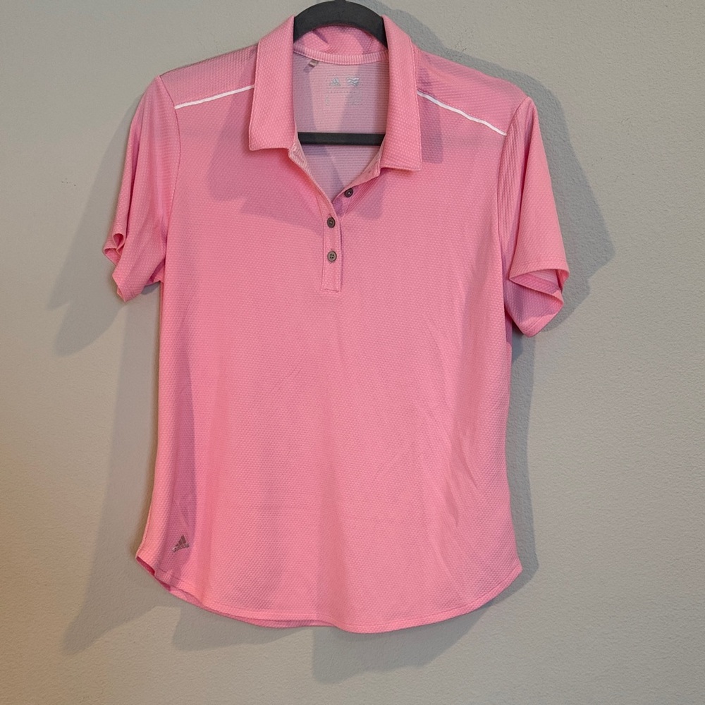 Adidas Women's Pink Button Down Golf Polo Shirt - L